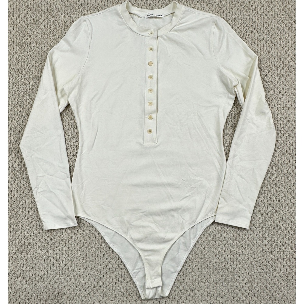 Reformation Knit Nisa Bodysuit Womens XL Ivory Henley Shirt Strech Y2K Style